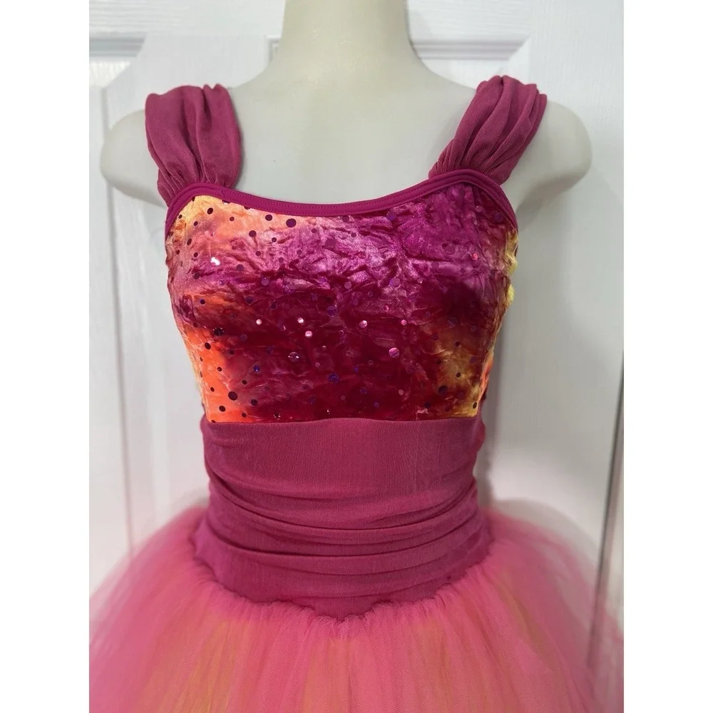 Weissman Tutu Dress Dance Costume Size Child Large Ombre Pink Orange Shimmer